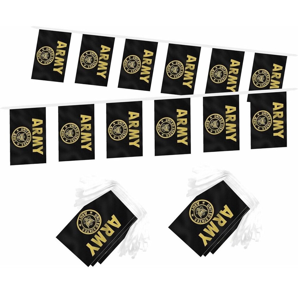 US Army Flag Banner Bunting 2 Pack Black Gold Crest Mini Flags Military Party